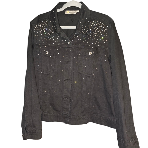 Christine Alexander Black Denim Jean Jacket with Sparkling Accents - Picture 1 of 9